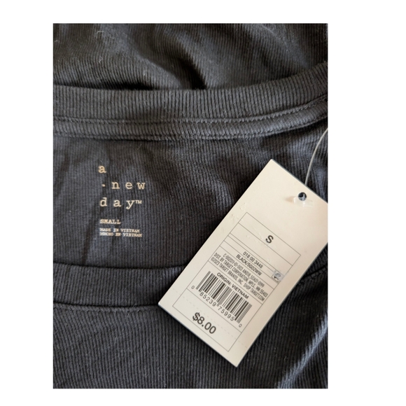 NWT A New Day Black Ribbed Scoop Neck T-Shirt Size S - Picture 6 of 8